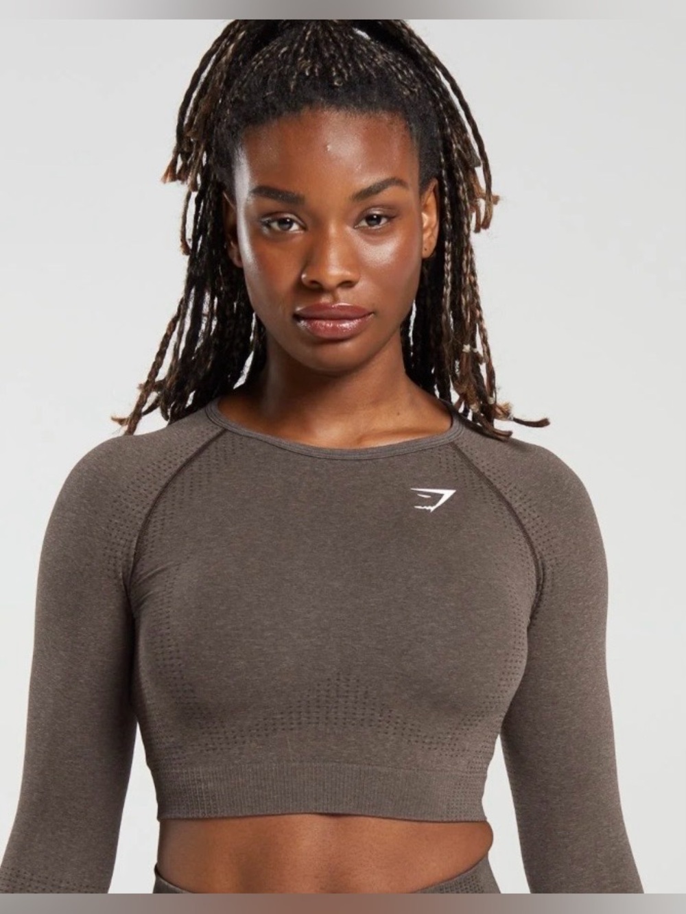 Gymshark Brown Long-Sleeve Seamless Crop Top**actual item is charcoal grey***
